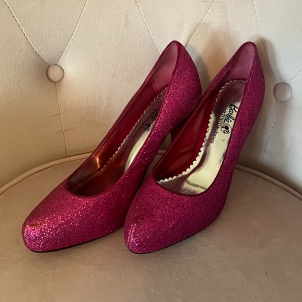 town shoes x barbie pink glitter high heels size 6